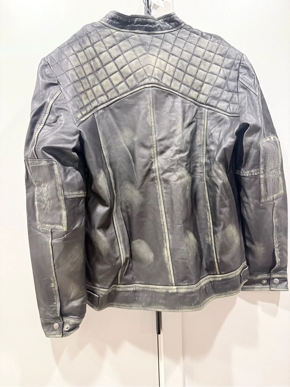 Men's Black Leather Performance Jacket with Quilted Shoulders